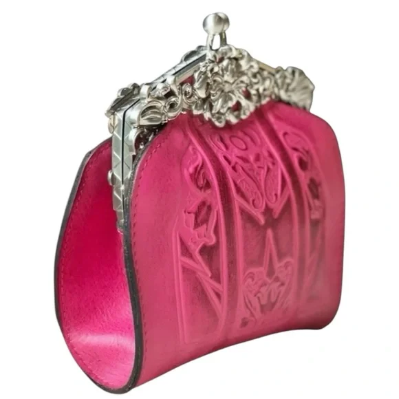 Patricia Nash Burnished Tooled Rosaria Frame Clutch Shoulder Bag Crossbody Pink - Picture 3 of 12